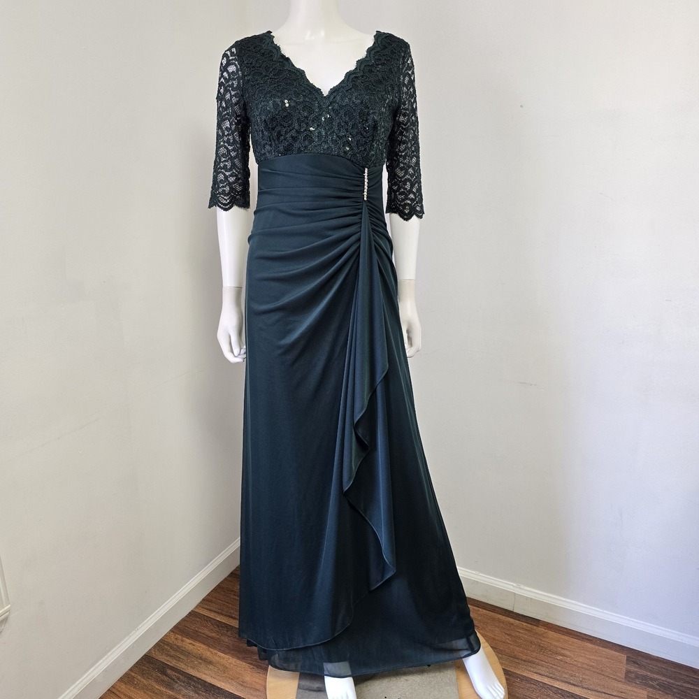 Betsy & Adam Sequin Lace Bodice A-Line Dress Size 8 Green Elegant Formal NWT